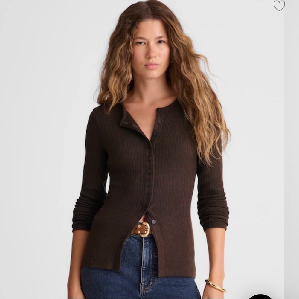 Textural Cutaway Crewneck Cardigan- Molasses